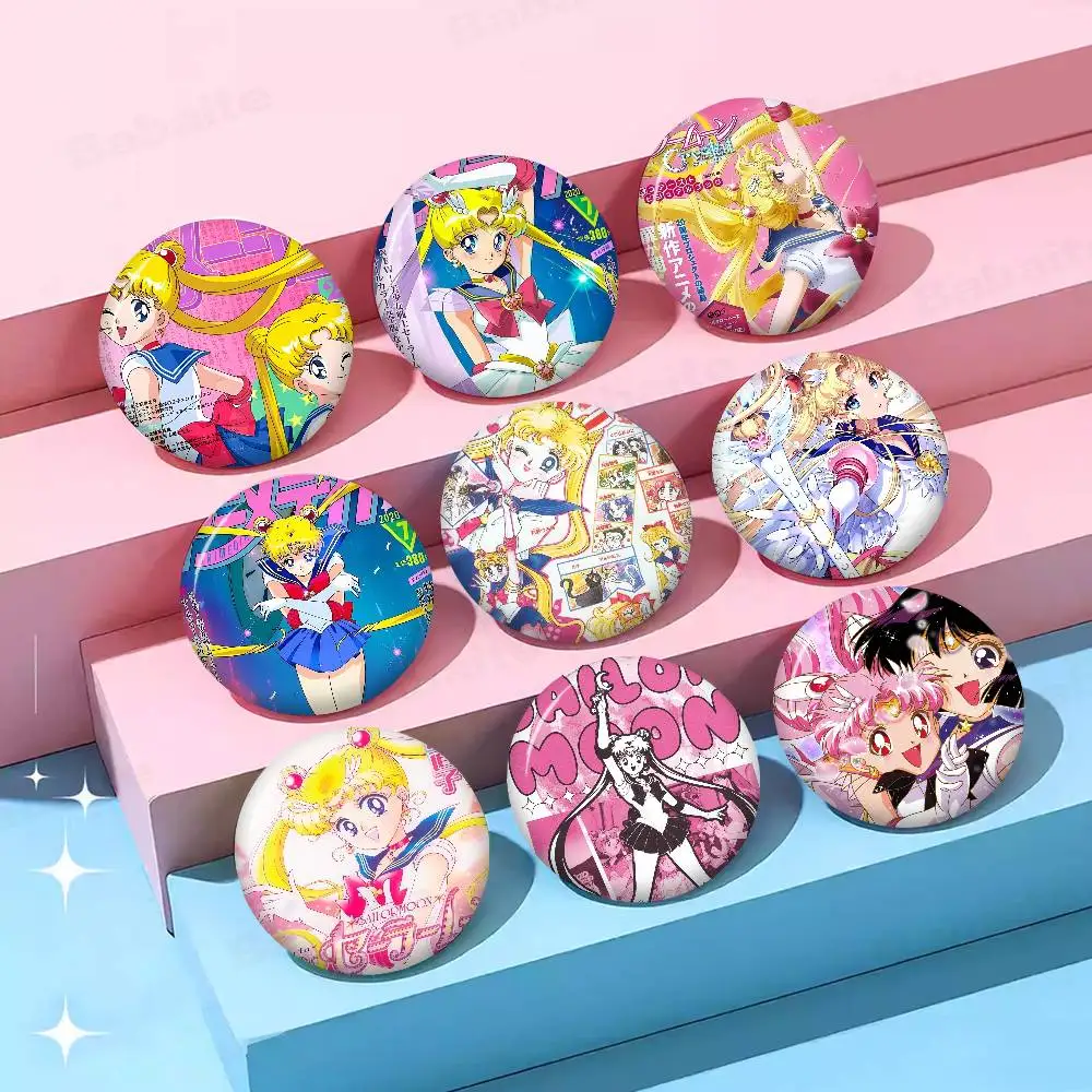 Adventure Anime S-Sailors Moon Round Button Pins Slogan Creative Brooches Backpack Clothes Decoration Fashion Cartoon Gifts