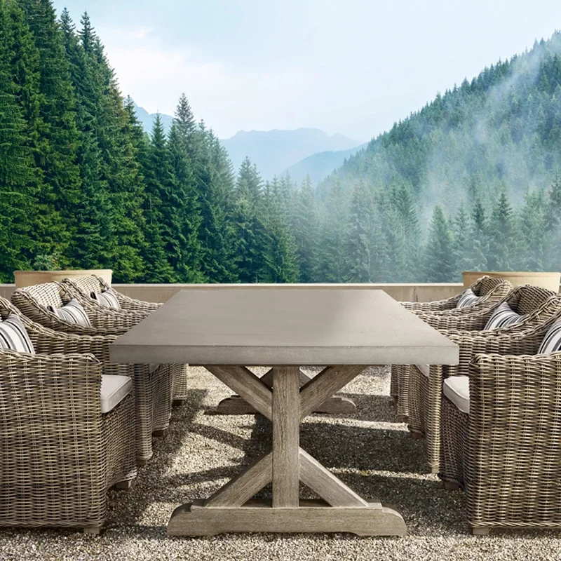 

Custom outdoor table and chairs, rattan terrace, courtyard, sun protection, waterproof hotel, lounge table sofa