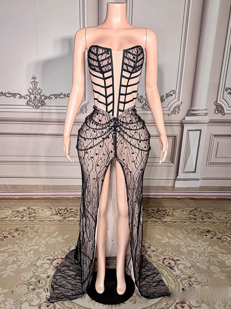 

High Quality Hot Stamping Sexy Chest Hugging Split Dress 2025 New Fashion Custom Women'S Clothing