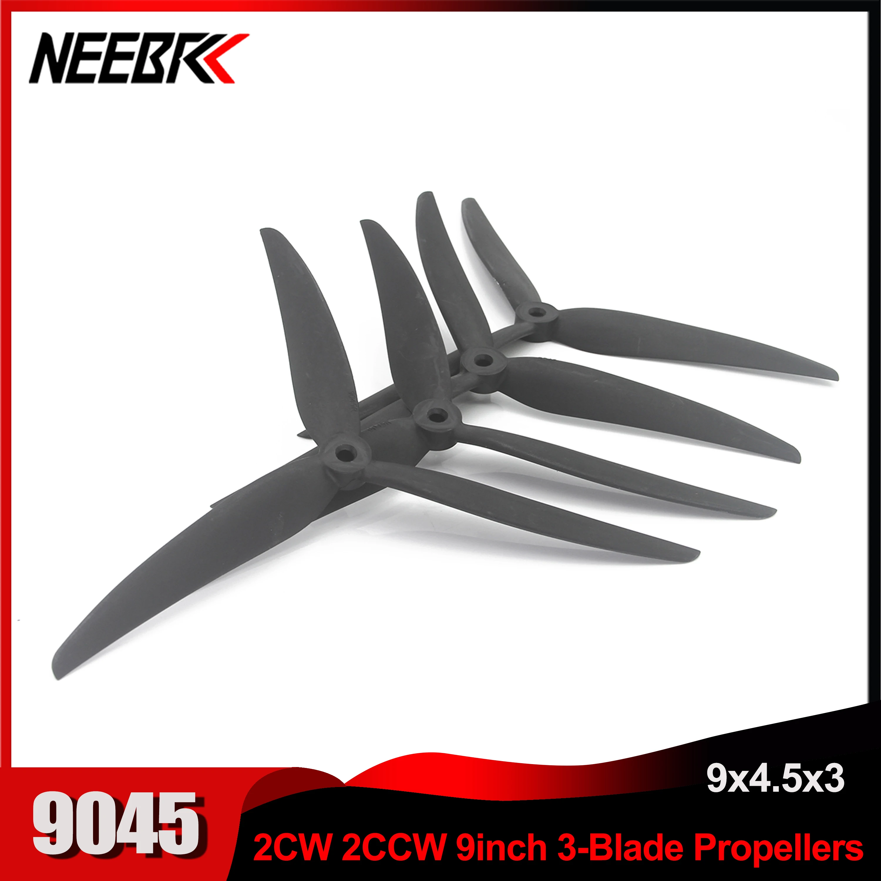 

NEEBRC 9045 2Pairs(2CW+2CCW) 9X4.5X3 3-Blade Glass Fiber Nylon Propeller for 9inch FPV Racing Drone RC Plane Quadcopter