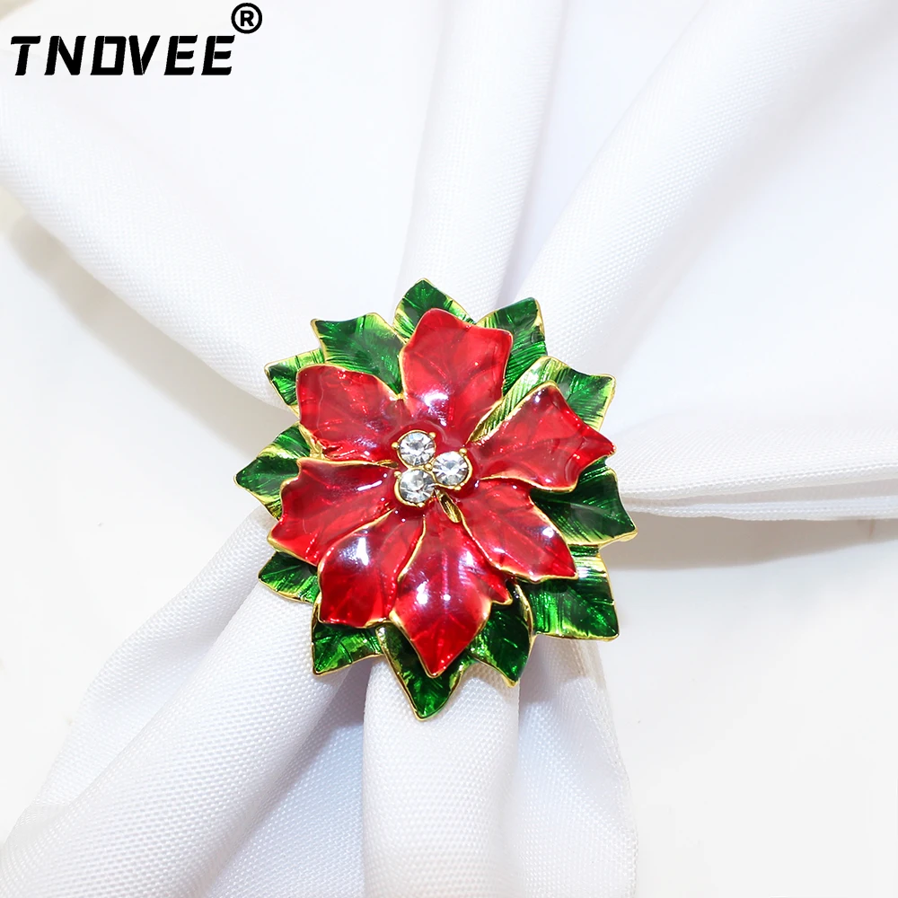 

6Pcs Red Flower Napkin Ring Holder for Table Setting Decoration Wedding Thanksgiving Birthday Holiday Party Christmas Dec ERC194