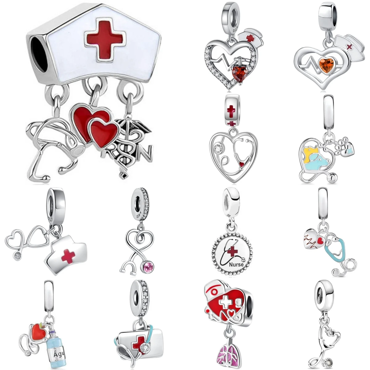 Trinkets 925 prata esterlina médico enfermeira estetoscópio caixa de medicina charme caber marca original pulseira colar 925 jóias presente