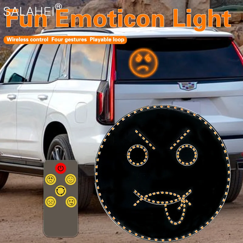 

Car Funny Emoticon Light Smile Face Lights With Remote Control LED Lamp Auto Rear Window Warning Reminder Bulb Lamps Accessories