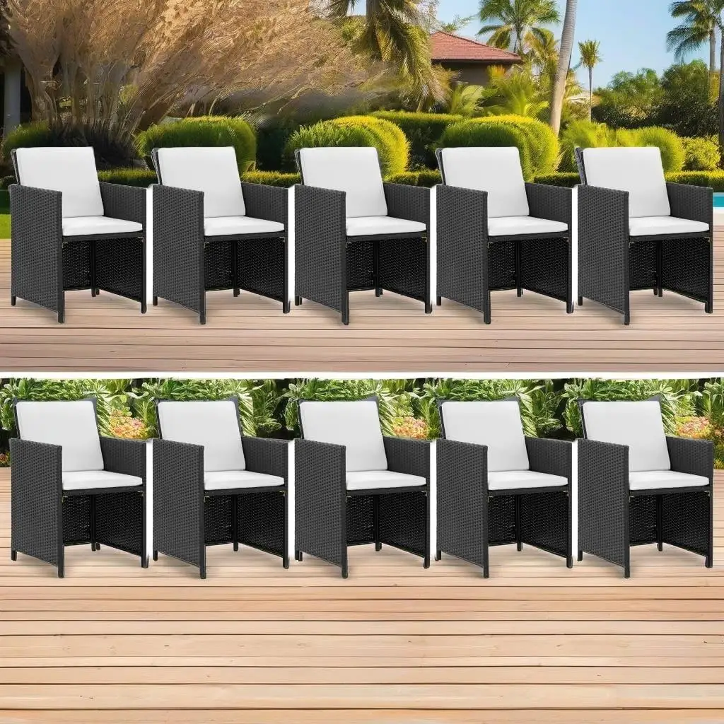 11-Piece Black Poly Rattan Patio Dining Set with Cushions - Stylish Outdoor Furniture