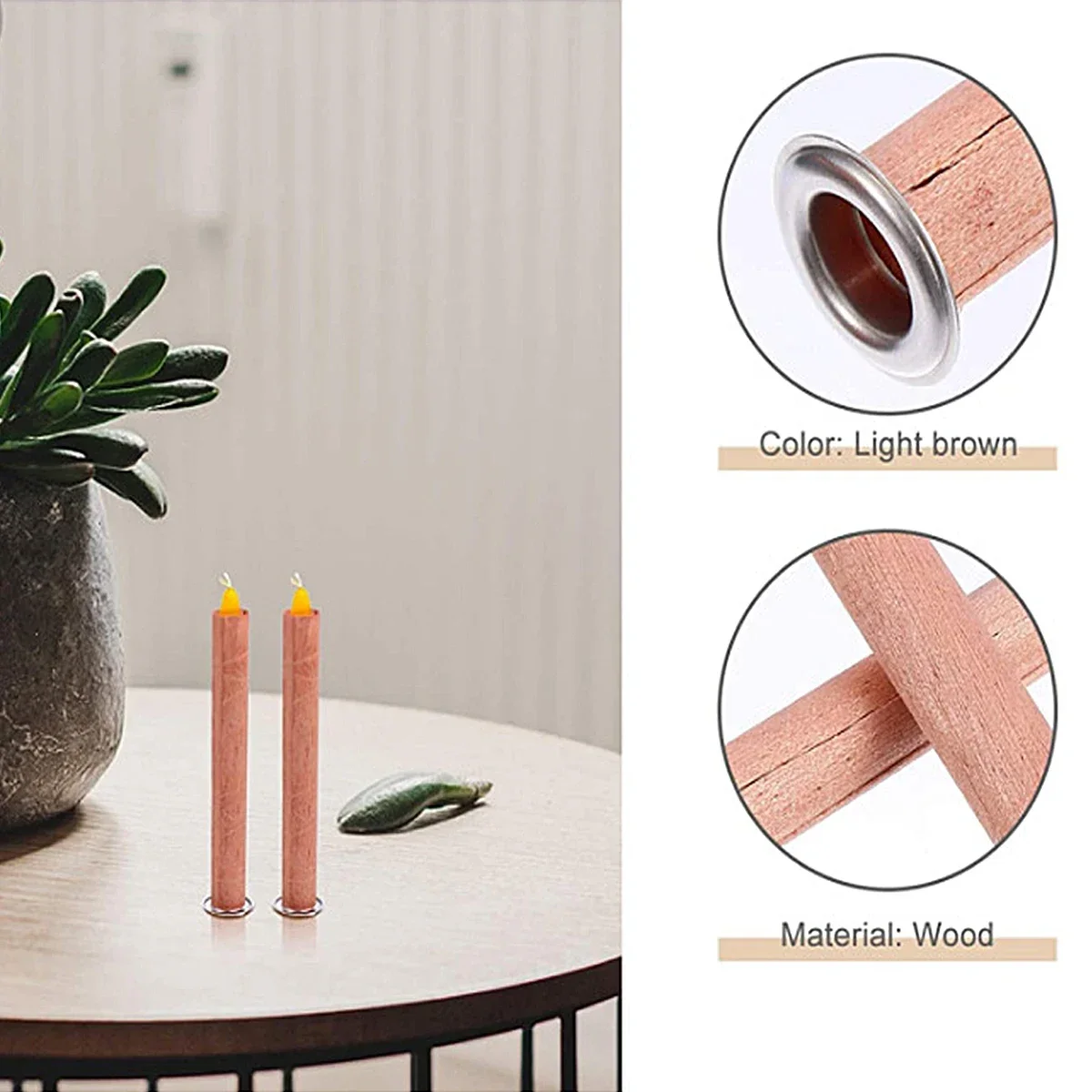 10pcs/set Tubular Wooden Wicks Smokeless Naturally Hollow Cylinder Wooden Wax Core & Base DIY Candle Gift Candle Making Supplies