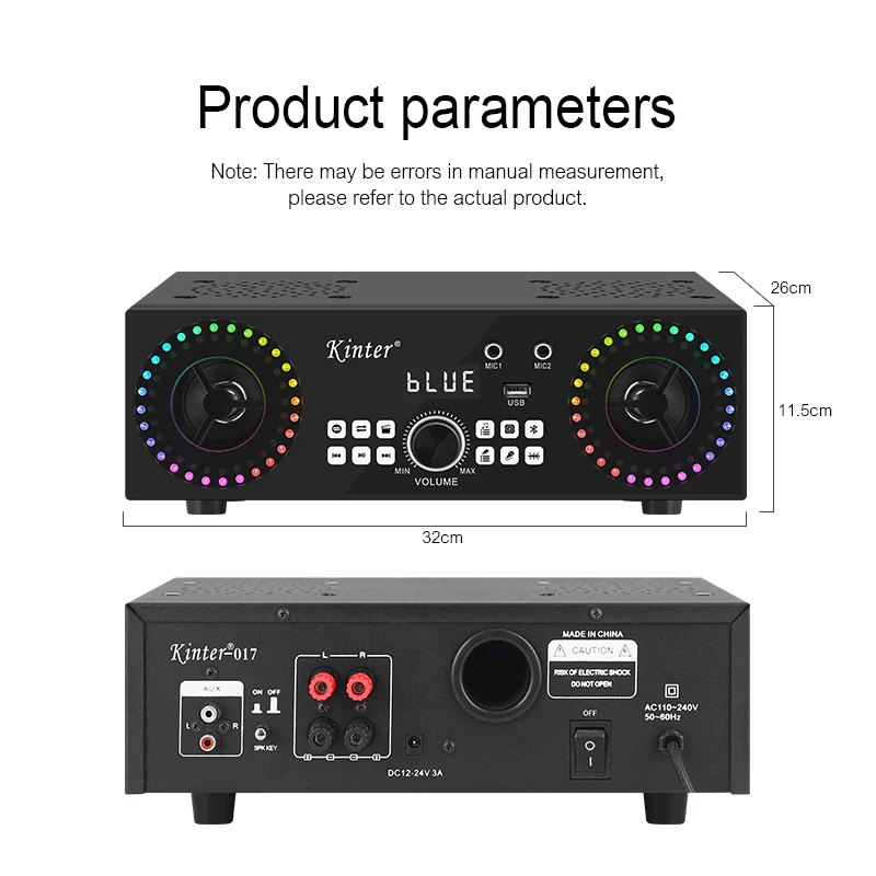 Kinter 017 amplificatore altoparlante classe D scheda amplificatore Audio amplificatori di potenza professionali con lampada RGB