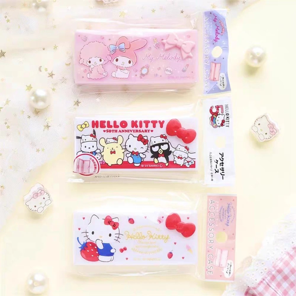 

Genuine Kawaii Hello Kitty Melody Mini Storage Box Cartoon Sanrio Kt Cat Portable Cotton Swab And Hair Tie Storage Boxes Gifts