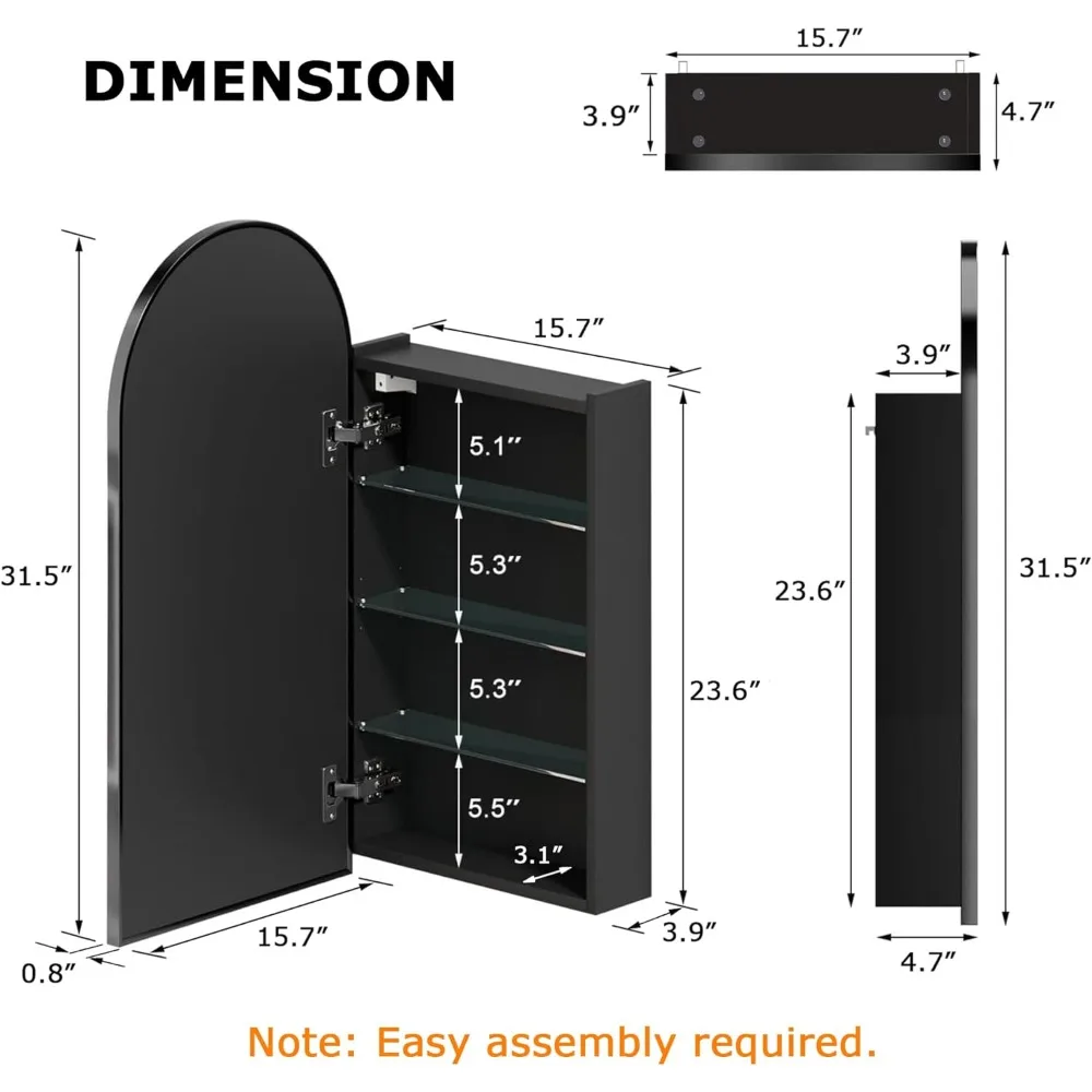 Schränke mit Spiegel, schwarz, Metallrahmen, Medizinschrank zur Wandmontage, Badezimmerspiegelschrank mit Stauraum