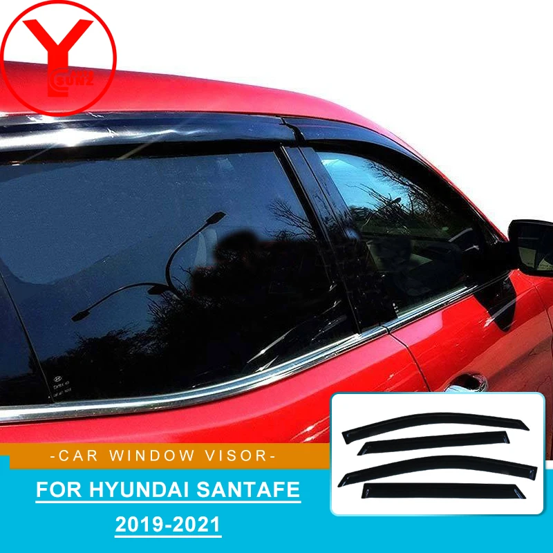 

Black Sun Rain Guard Window Visor Vent For Hyundai Santafe San ta fe 2019 2020 2021 Door Deflector Car Window Accessories