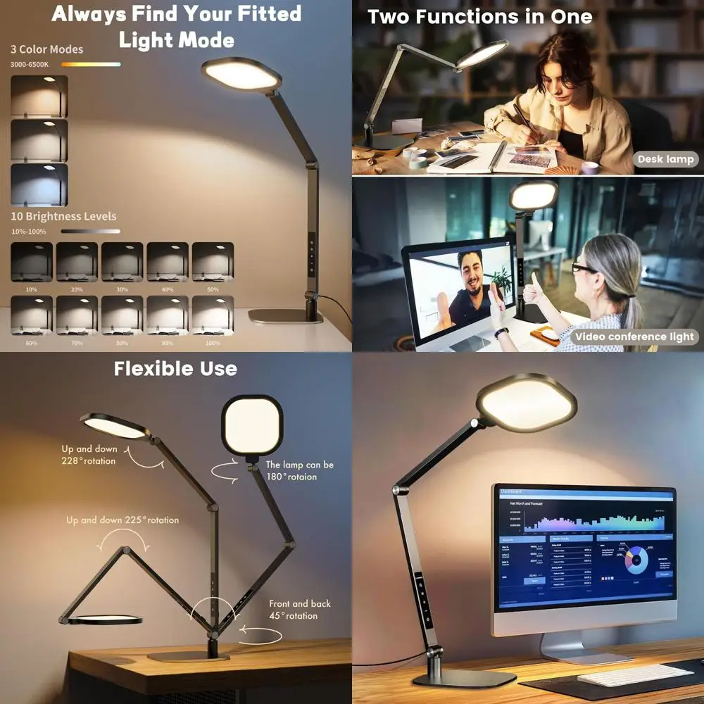 

LED Desk Lamp for Home Office, 15W Computer Zoom Lighting with Swing Arm, Memory & Timer Function, Dimmable Desktop Ring Light f
