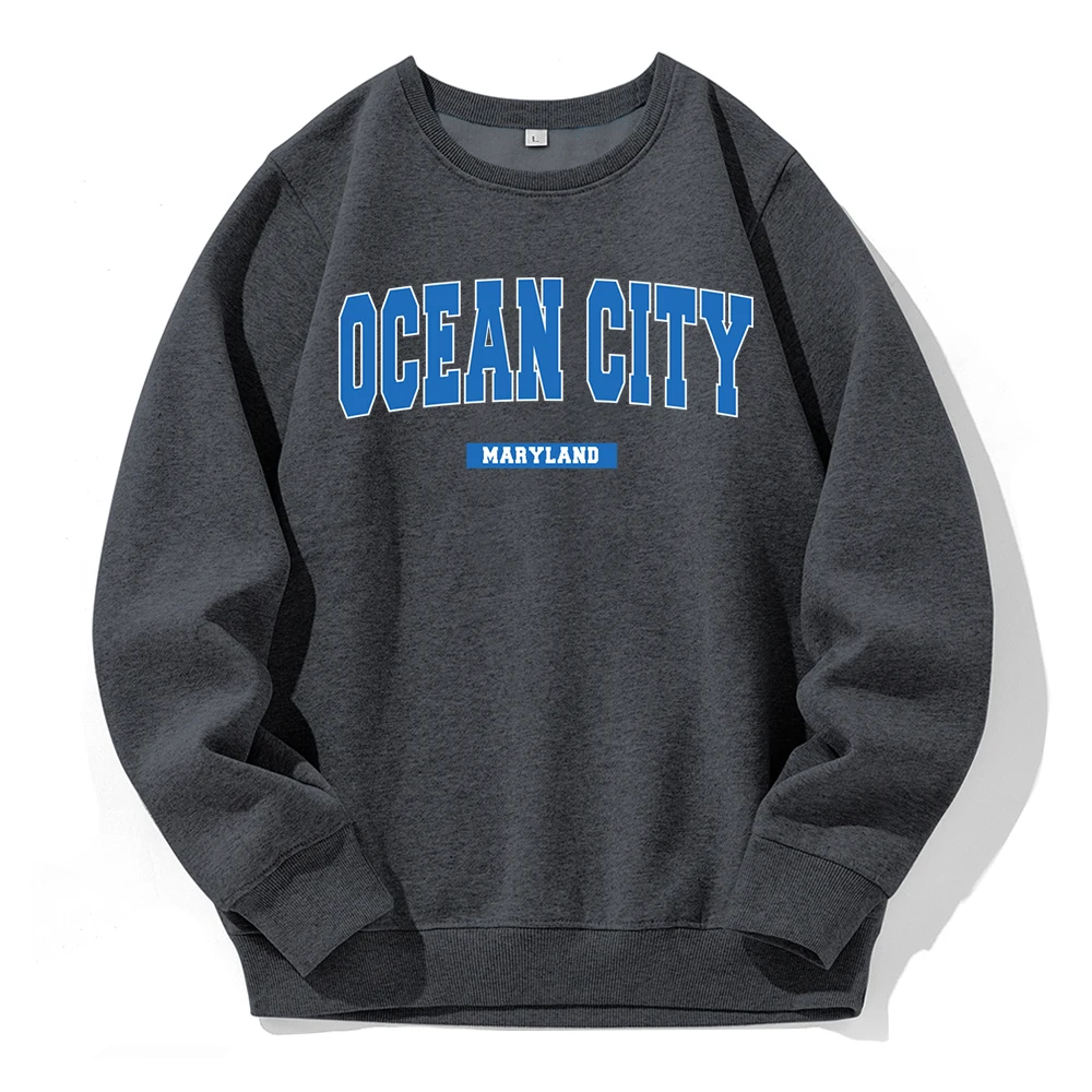 Ocean City Maryland Letter Printing Men Hooded Fleece Warm O-Neck Pullover Fashion Classic All Match Hoodies Sports Tide Hoody