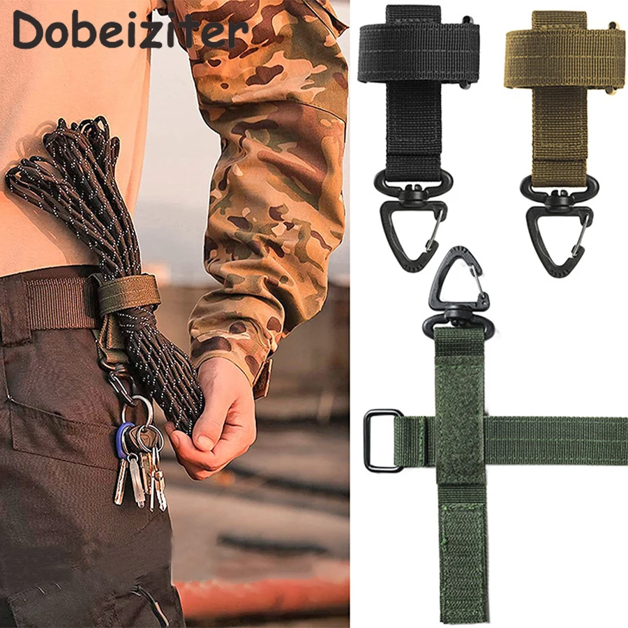 1Pc Tactical Multifunction Nylon  Webbing Belt D-Ring Carabiner Magic tape Hanging Keychain Backpack Hook  buckle