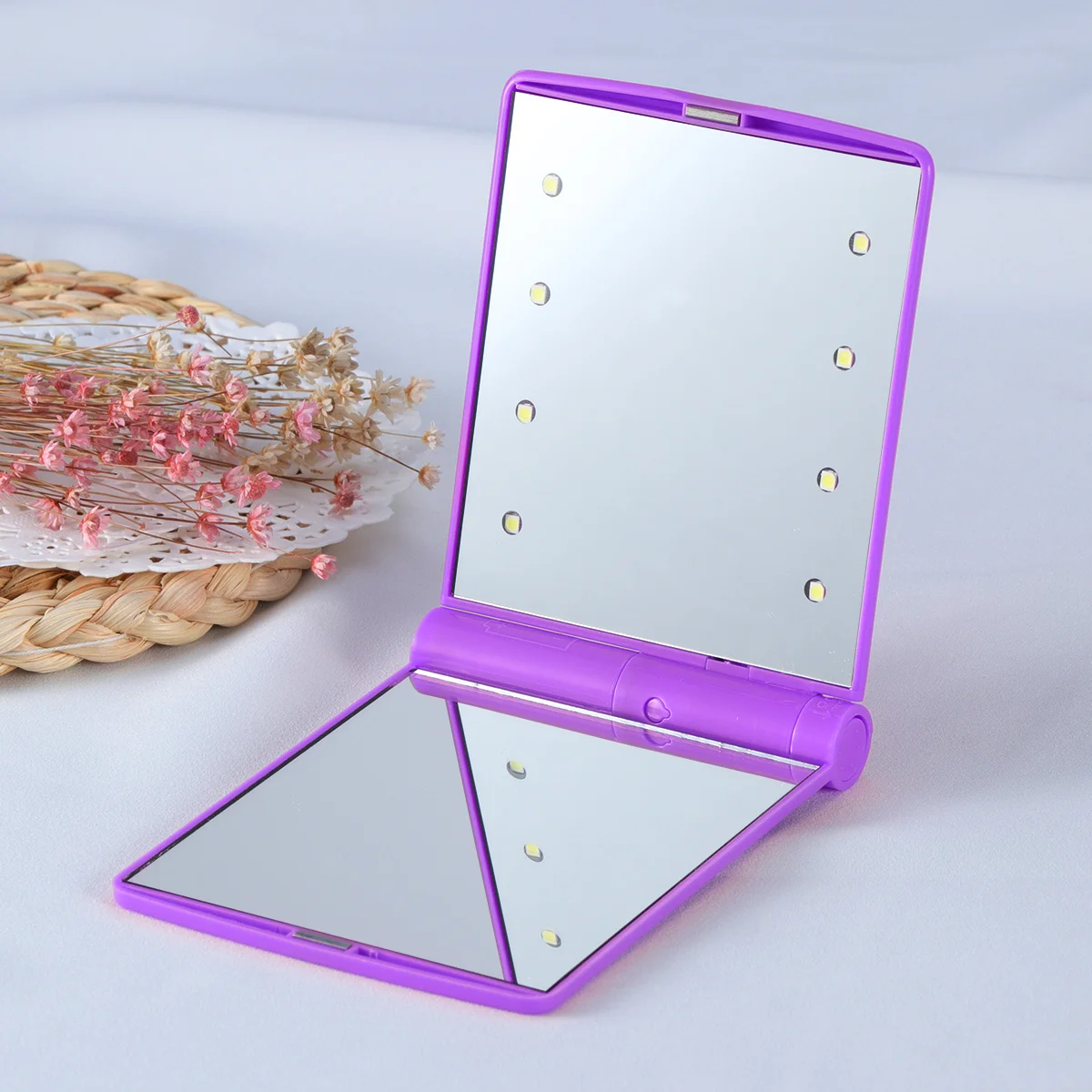 

Foldable LED Mirror Built in Led Makeup Mirror Lights High Definition 330 Degree Rotation Travel Portable