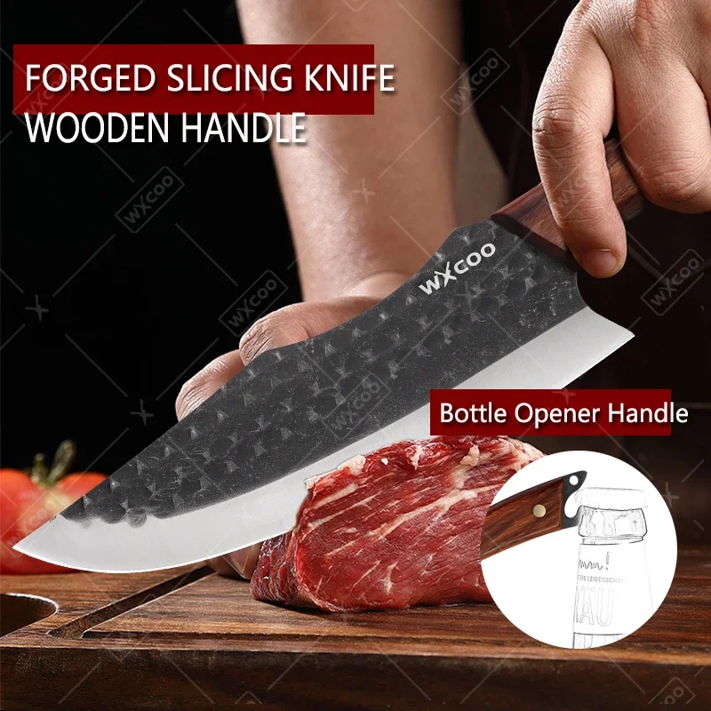 WXCOO Hand-forged Boning Knives Professional Durable Butcher Knife Multifunctional Bottle Opener Kitchen Meat Cleaver