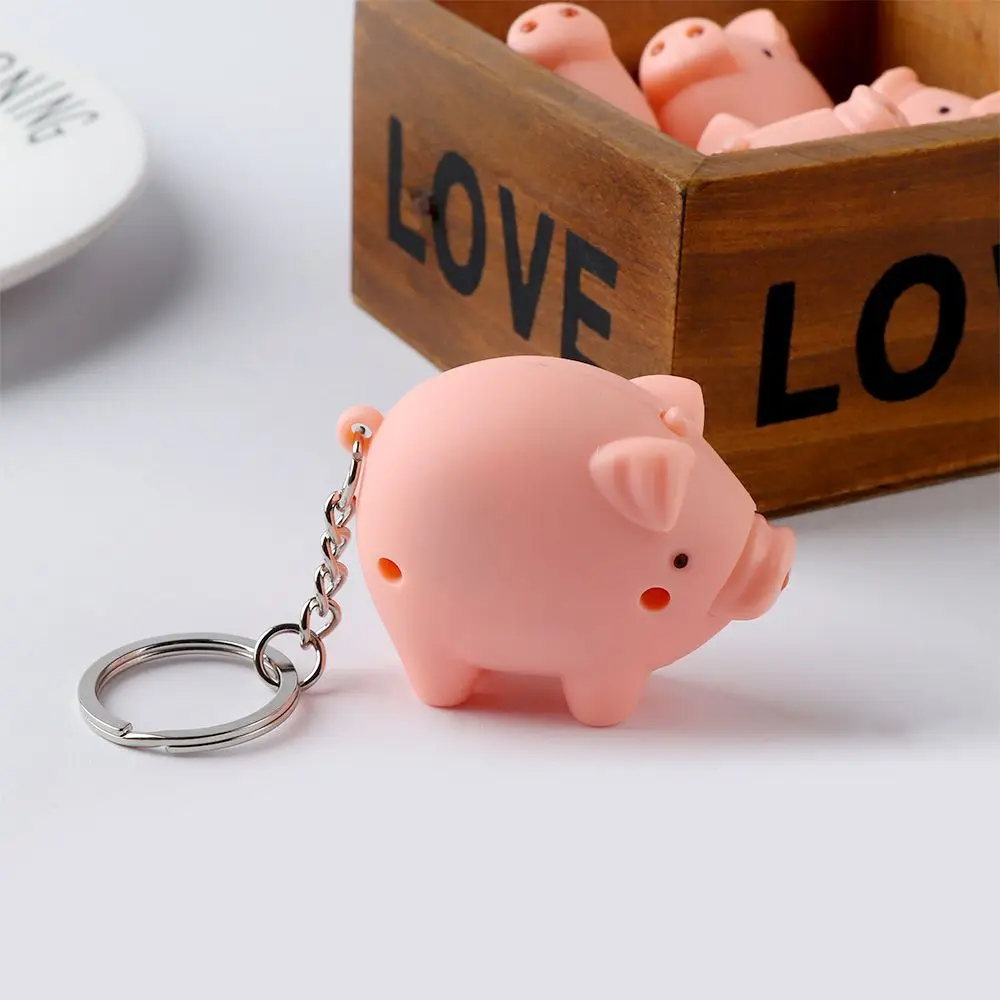 Children's Gifts Pig Animal Shape Mini Flashlight Key Chains Luminous Key Rings LED Light