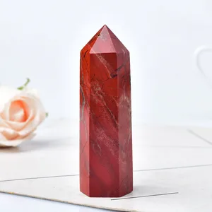 Natursteinkristallpunkt, roter Jaspe, heilender Obelisk, Quarz -Turm, Verzierung für Dekoration, Energiesteinpyramide, 1PC 9 Hauptverkäufe rotes Kristall - №7
