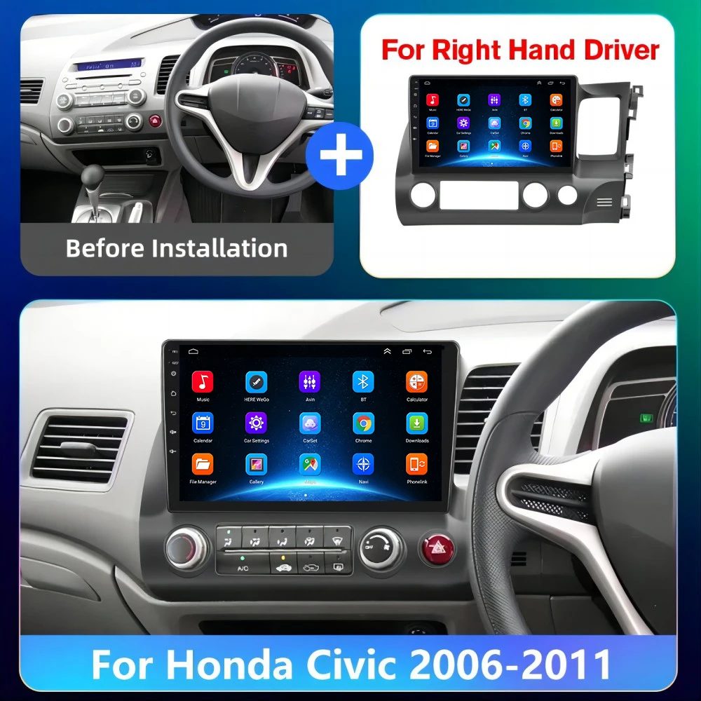 Android Car Radio Multimedia for Honda Civic RHD 2005 - 2012 Multimedia Player 2 Din Right Hand Drive Navigation GPS Carplay DVD