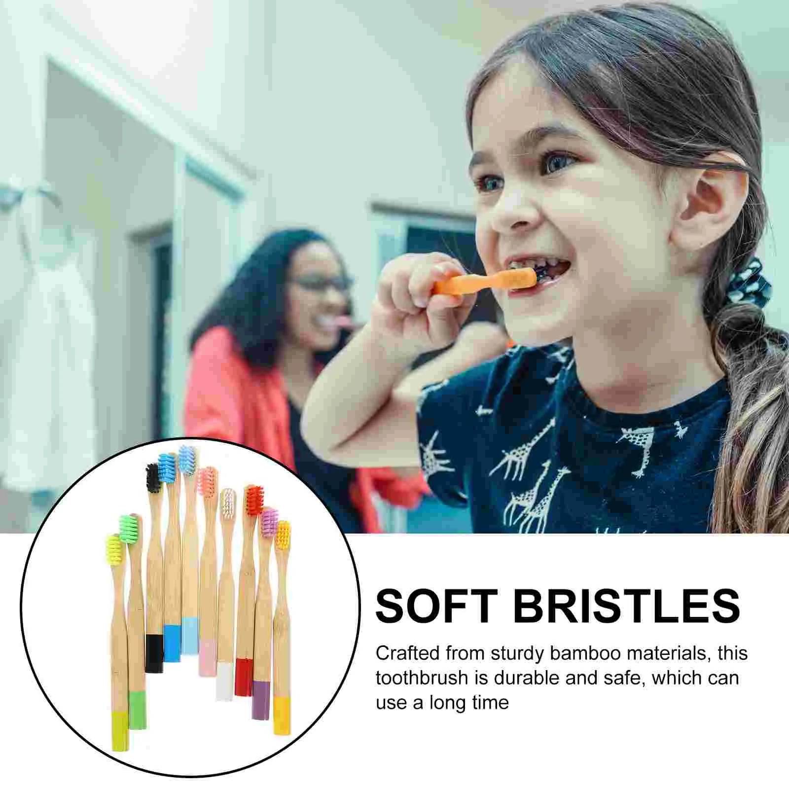 10 Pcs Bamboo Charcoal Children's Toothbrush with Soft Bristle Handle Wear-resistant Teeth Convenient Kids