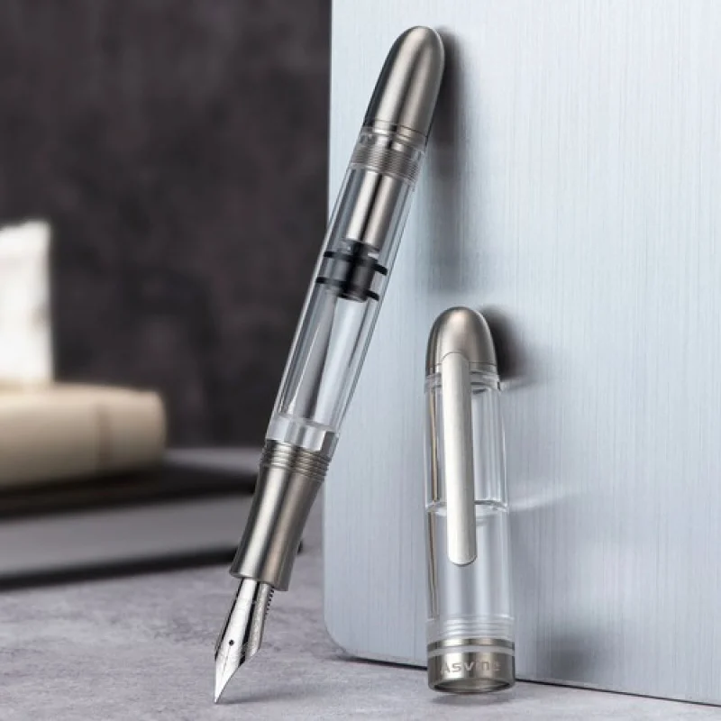 A+ Asvine P36 Piston Fountain Pen Stub 1.1 Nib Titanium & Acrylic Writing Pen