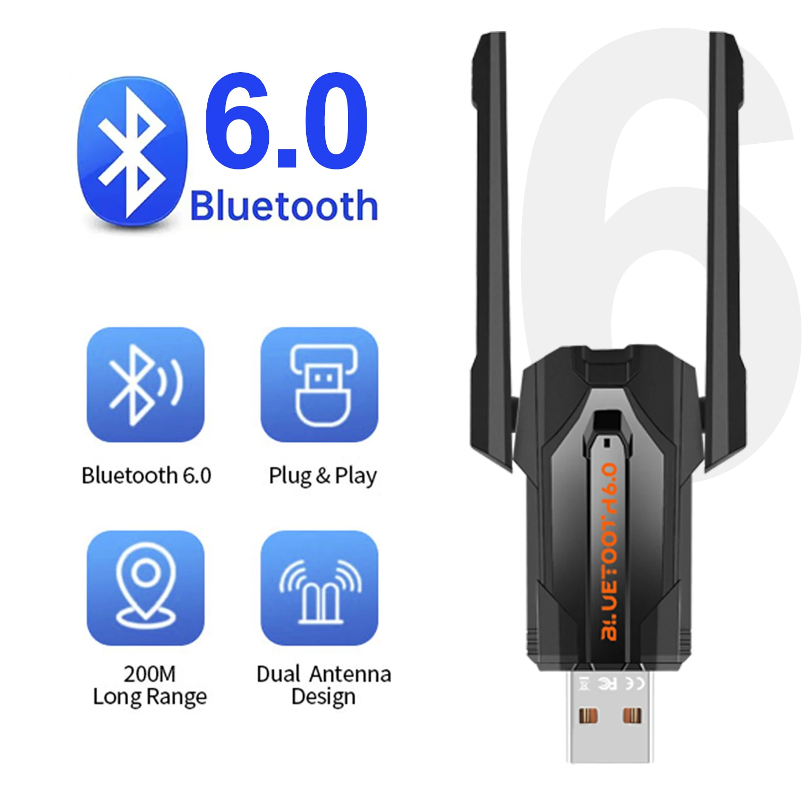 

Адаптер Bluetooth 6,0, 200 м, USB-адаптер, беспроводной аудиоприемник, драйвер-передатчик, бесплатный для Win 11/10/8.1, мышь, клавиатура