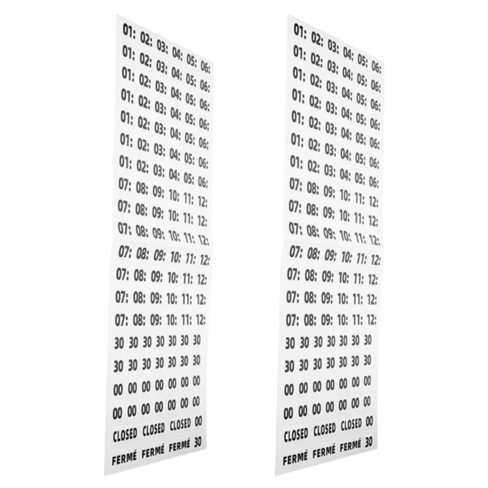 

2 листа наклеек с указанием часов работы, регулируемые временные наклейки для розничных магазинов, салонов, пекарен, вывесок с часами работы, информационных табло о погоде