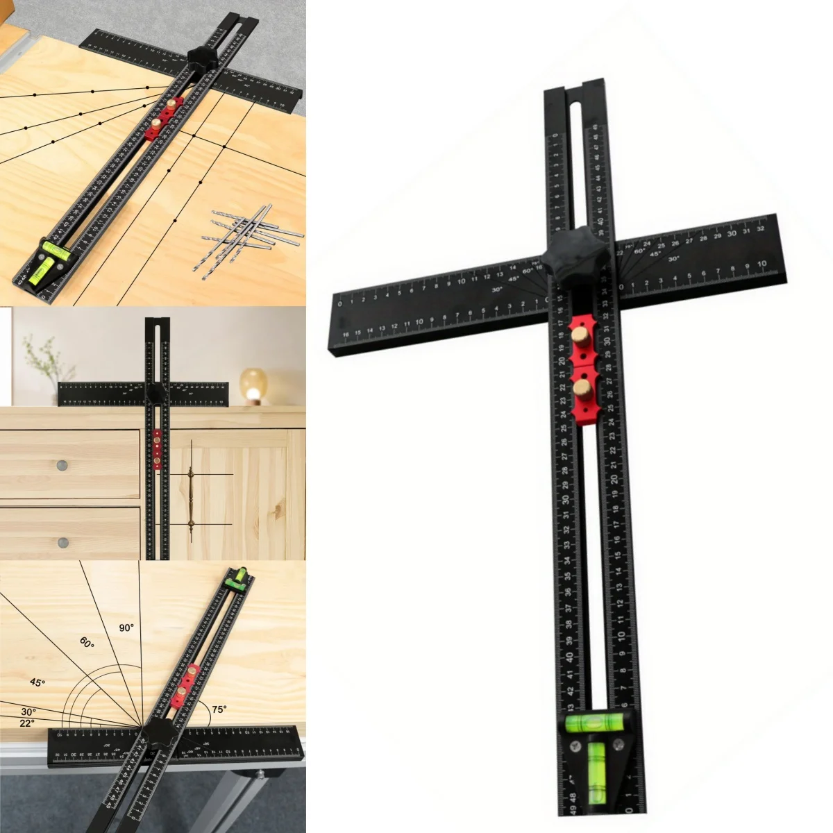 Schrankbeschläge aus Aluminiumlegierung, Lochbohrschablone für Schrank, Schublade, Tür, verstellbares 2-in-1-Bohrpositionierungslineal