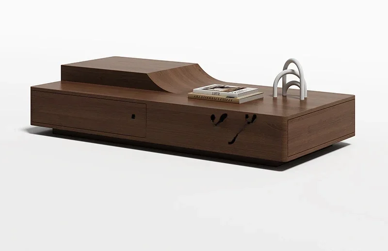 Mesa basse en bois massif, salón moderno simple, maison, rangement design en nogal, nouveau, 2024