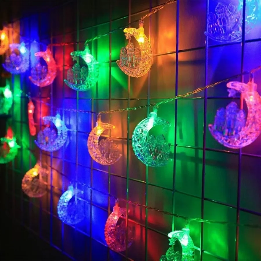Ramadan Celebration LED String Lights - Moon, Star & Castle Designs for Eid Mubarak Decorations, Battery-Powered