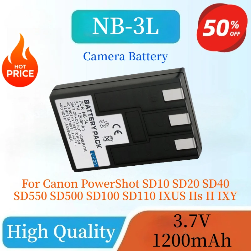 

High Quality 3.7V 1200mAh NB-3L Camera Battery For Canon PowerShot SD10 SD20 SD40 SD550 SD500 SD100 SD110 IXUS IIs II IXY