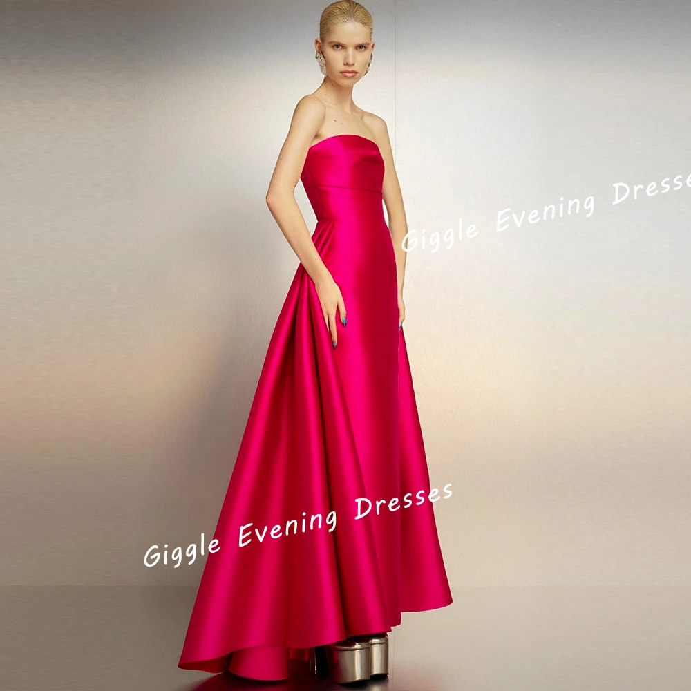 

Giggle Classic Strapless Pleating Evening Dresses Women 2024 Satin New Arab فساتين السهرة Ankle-Length Bride Close-Fitting Gown