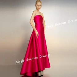 Giggle Classic Strapless Pleating Evening Dresses Women 2024 Satin New Arab فساتين السهرة Ankle-Length Bride Close-Fitting Gown