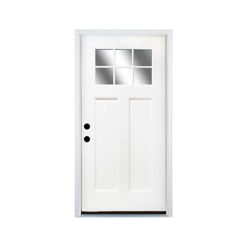 

Fiberglass Entry Door 36''x80'' w/Brickmould,4-9/16 Vinyl Frame,White Primed,RH Insw,2-Panel6-Lite Low-E