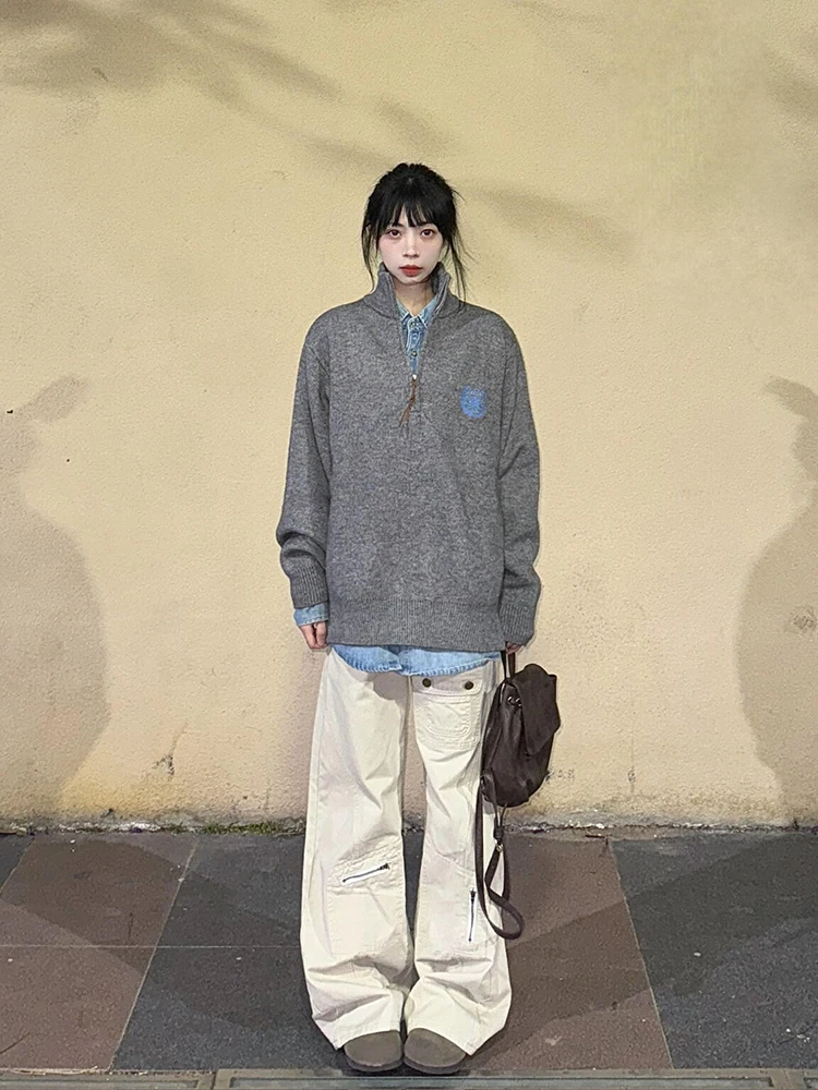 Jean couleur kaki pour femmes, taille haute, jambes larges, coupe droite, nouveau pantalon longueur au sol, printemps automne