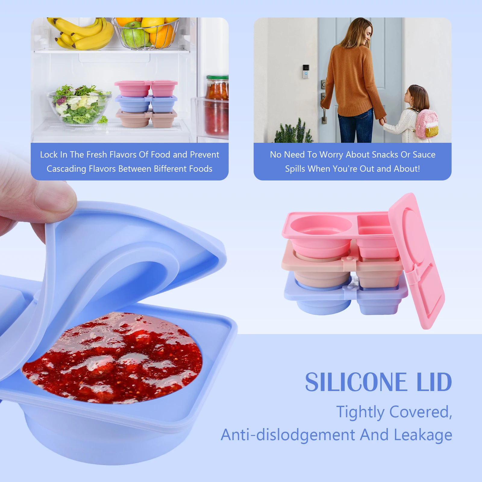 

3Pcs 2 Compartment Mini Food Snack Box with Lid Food Storage Containers Multi-Function Sauce Seasoning Container for School Work