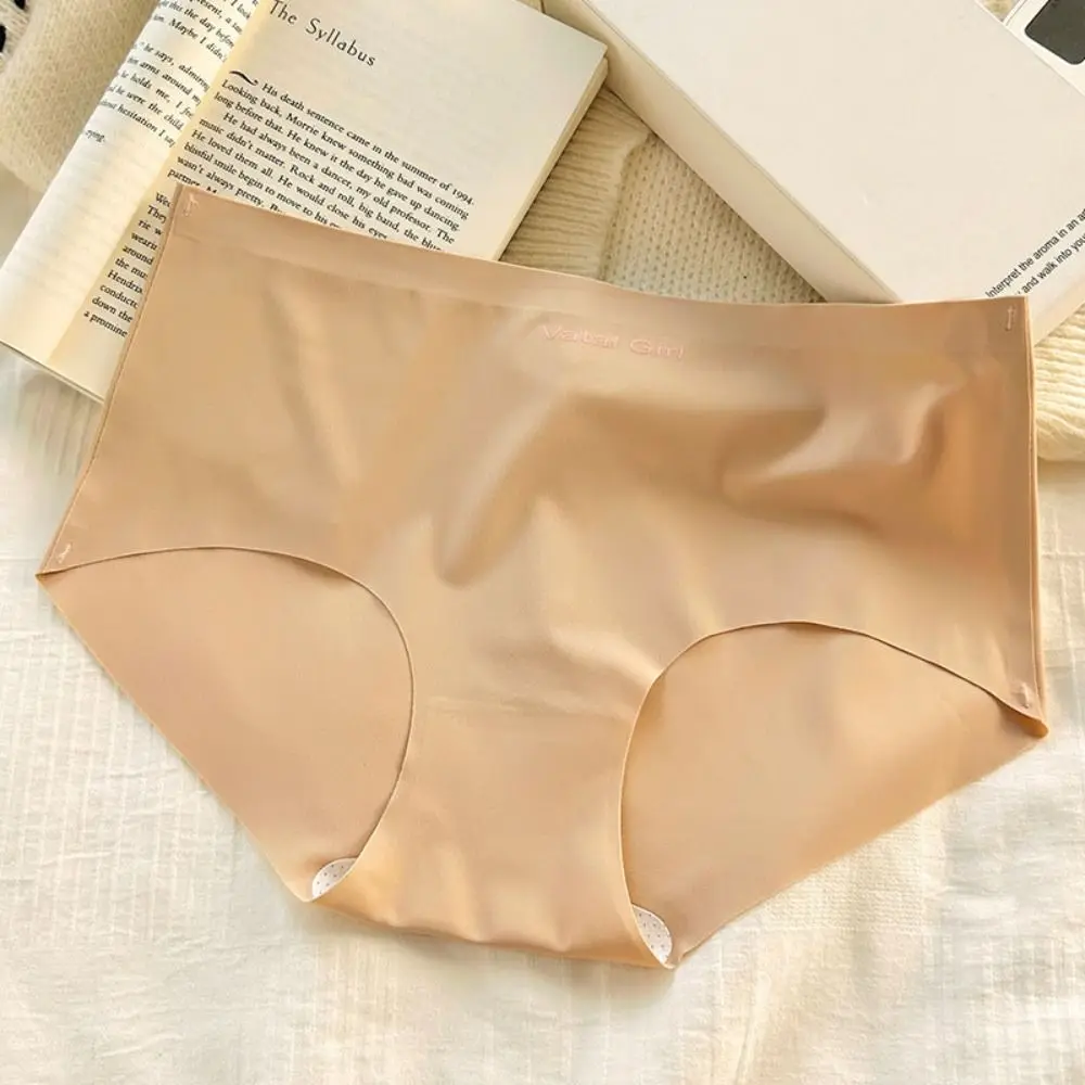 

Soft Letter Ice Silk Panties Cotton Crotch Thin Seamless Briefs Mid Waist Lingerie Underwear for Women Girl