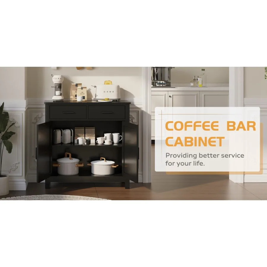 

Kitchen Storage Cabinet Modern Farmhouse Buffet Cabinet with Storage Coffee Bar with 2 Drawers and 2 Doors Floor Sideboard Buff