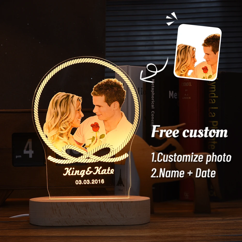 Custom Lovers Photo Frame Night Light Personalized Couple Gifts Unique Birthday Anniversary Valentine\'s Day Christmas Gifts