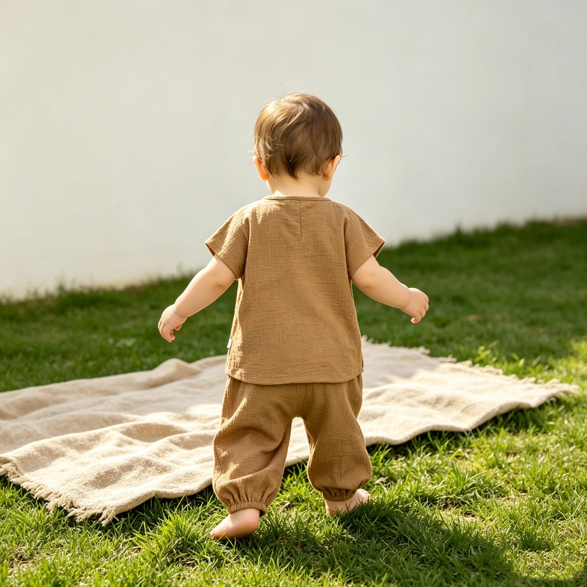 Infant baby Boy Girl 2pcs sets clothes 100% pure cotton muslin breathable short sleeve tops with long harem trousers for summer
