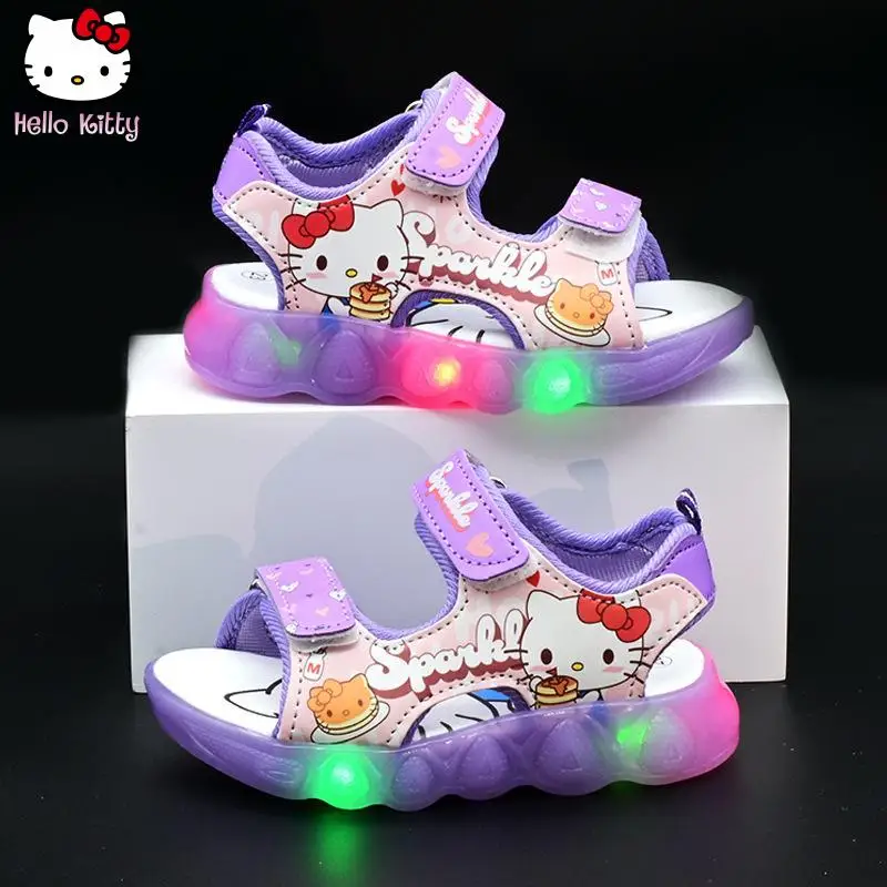 

Hello Kitty New Summer Cartoon Child Sandals Anime Korean Version Girls' Led Illuminated Beach Shoes Comfort Soft Sole