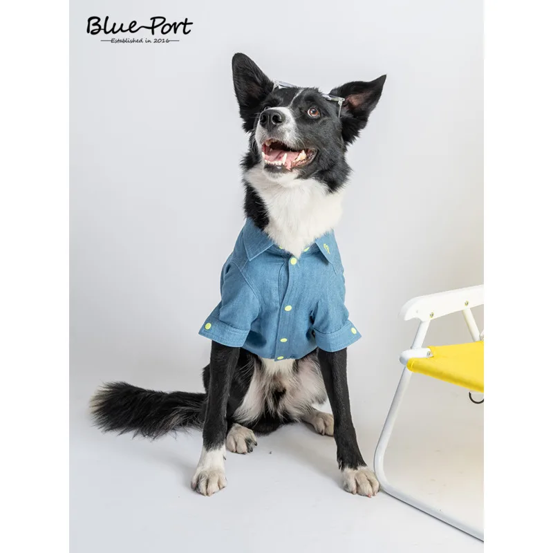 Blueport Pet Fashion Reflective Denim Shirt Trendy Clothing Thin Teddy Spring/Summer Casual Dog And Cat Universal Clothing