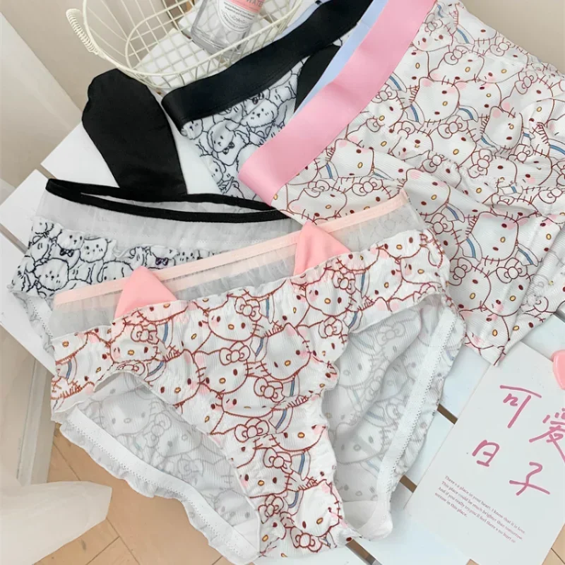 Sanrio Hello Kittys Couple Panties Anime Cinnamoroll Pochacco Women Sexy Briefs with 3D Ears Underpant Men Boxer Seamless Shorts