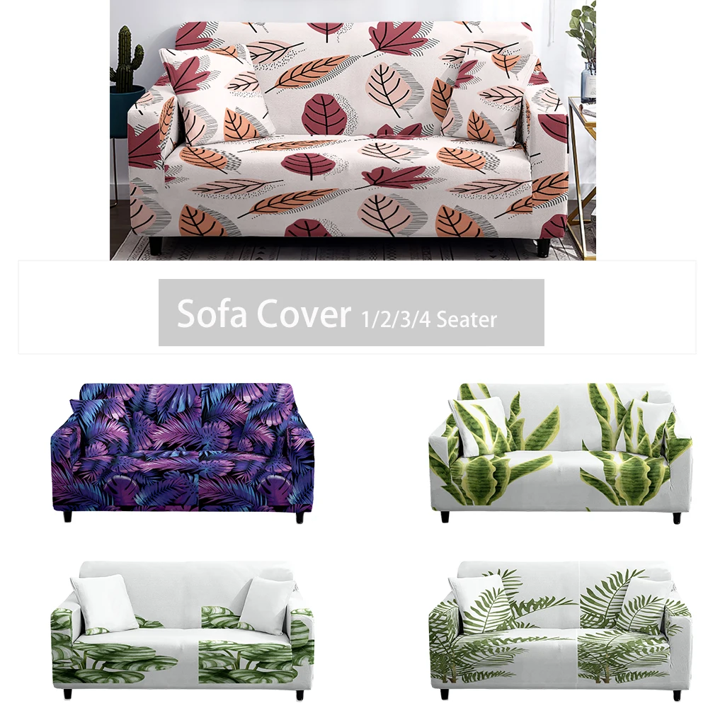 Geometric Plant Stretch Print Elastic Sofa Cover Living Room Sofa Chair Sofa Cover Home Decor Protective Cover 1/2/3/4 Seats