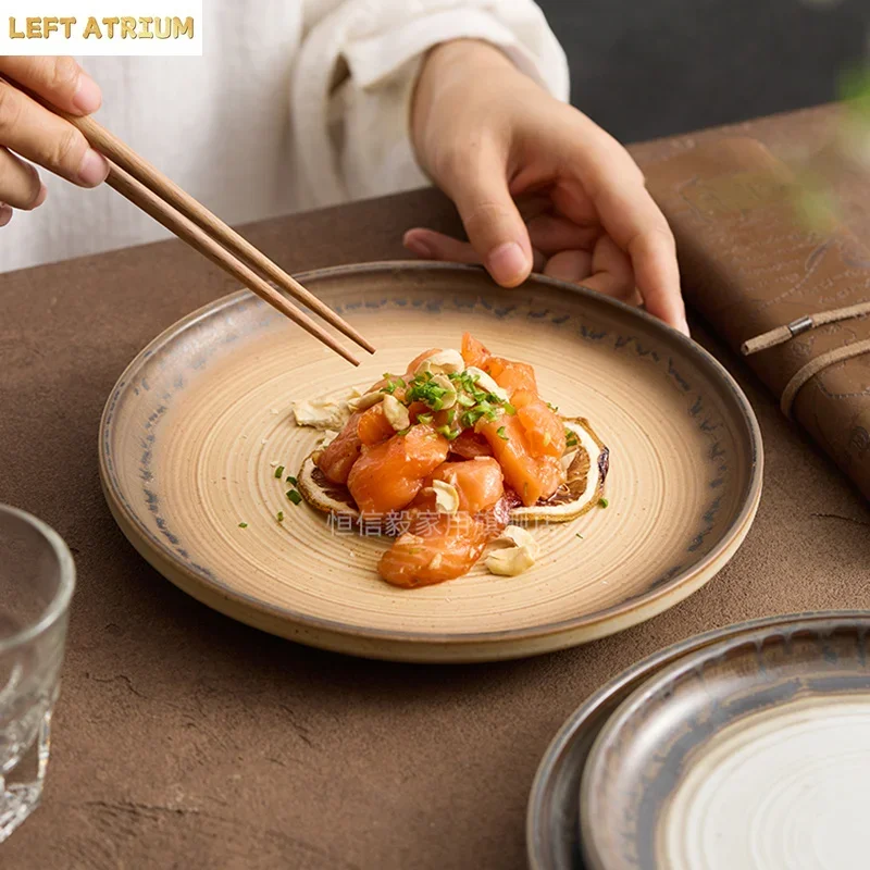 Kiln Changes Ceramic Steak Plate Retro Dessert Plate Salad Plate Cake Plates Pasta Dish Serving Plates Restaurant Tableware