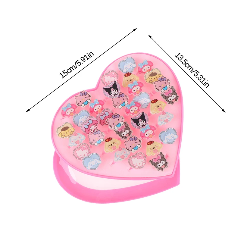 36 pz/scatola Sanrio Hello Kitty Kid Ring Kids anelli per bambini regolabili anelli per bambini del fumetto di moda con regalo per feste con scatola a cuore