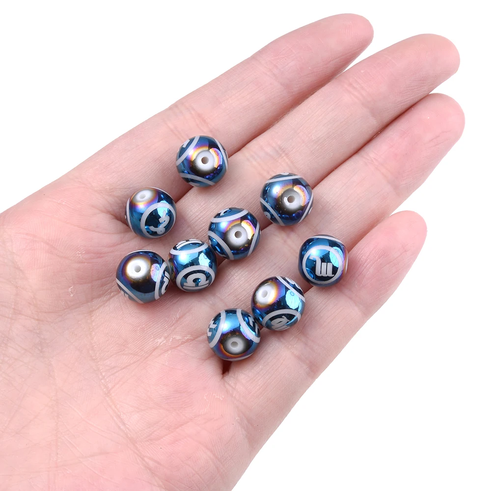 10 Stück 10 mm blaue Glasperlen mit Sternbildmuster, runde lose Abstandsperlen für DIY-Schmuckherstellung, Ohrringe, Armbandmaterial – Detail 2