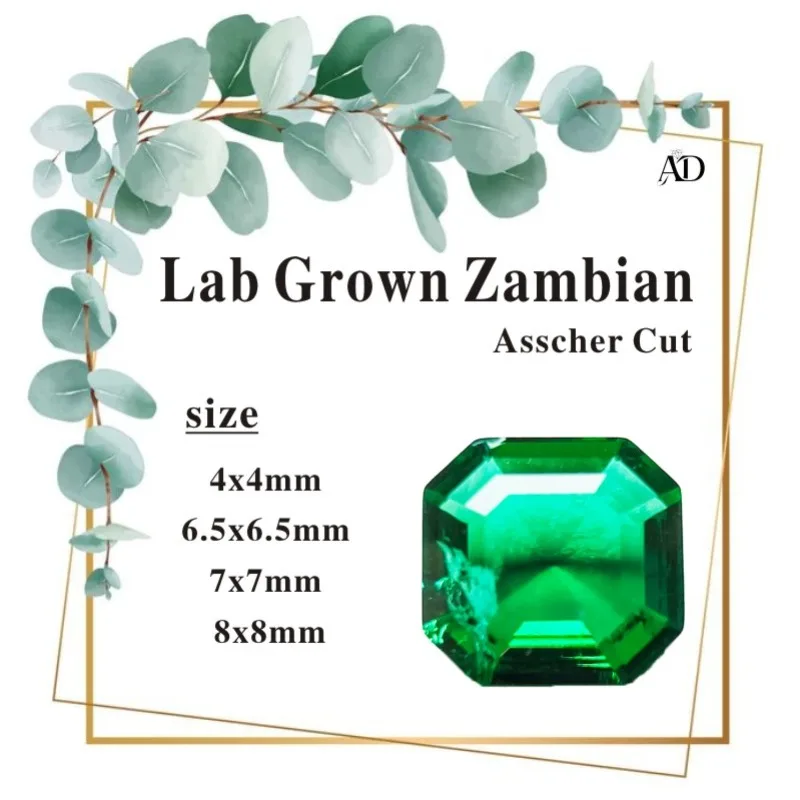 

Top-level Lab Grown Zambian Emeralds Asscher Cut Hydrothermal Hand Cutting with Cracks Inclusions Inside AGL Certificate