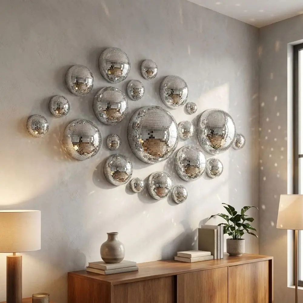 5Pcs Metallic Disco Ball Half Wall Decor Glittery Light-refracting Dome-shaped Disco Wall Decor Semicircle Adhesive-backed
