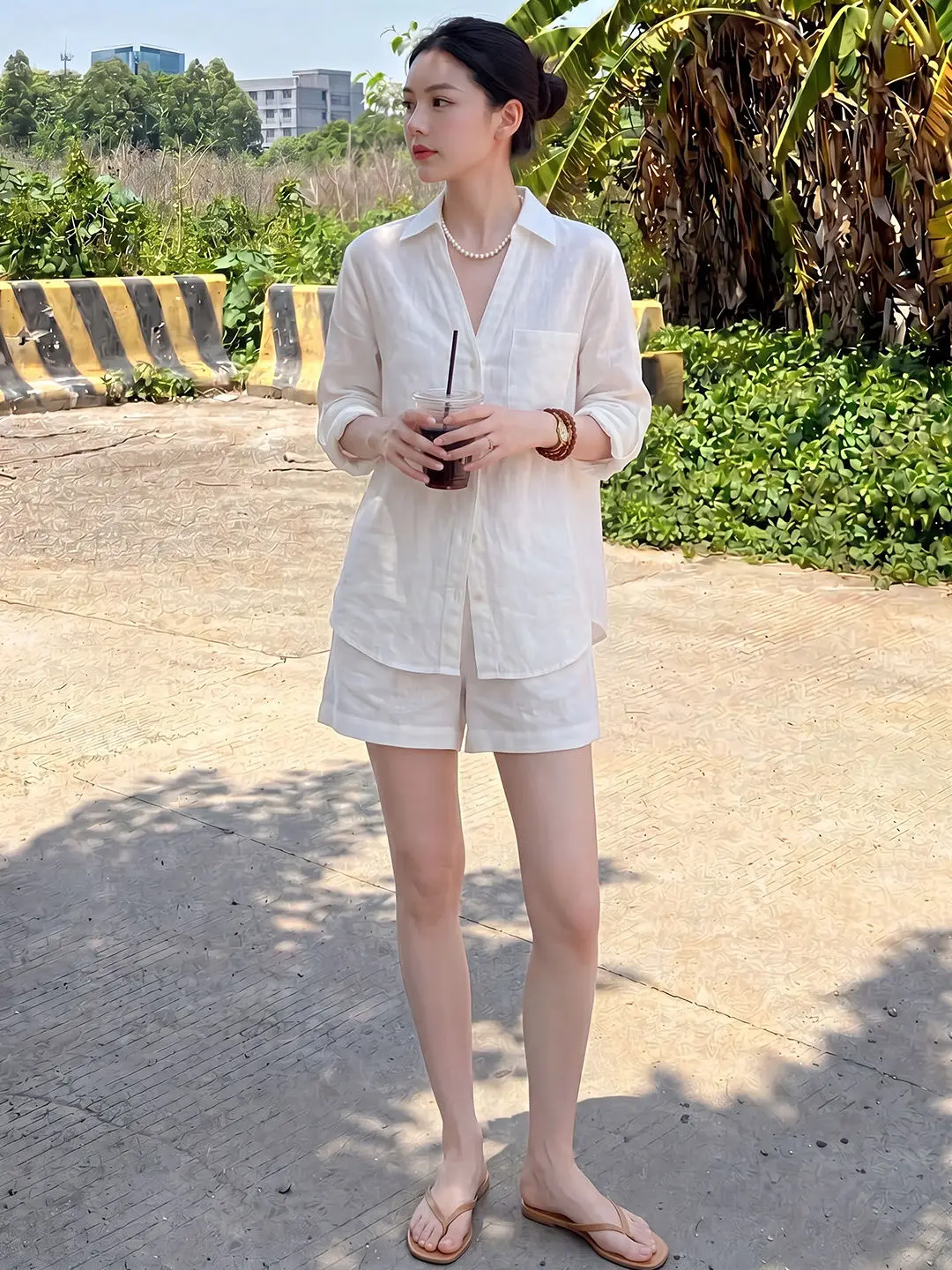 

Linen Cotton Shirt Skirt Set Women's Minimalist White High End Summer 2026 Fashion Half Body Skirt Two Piece Suit