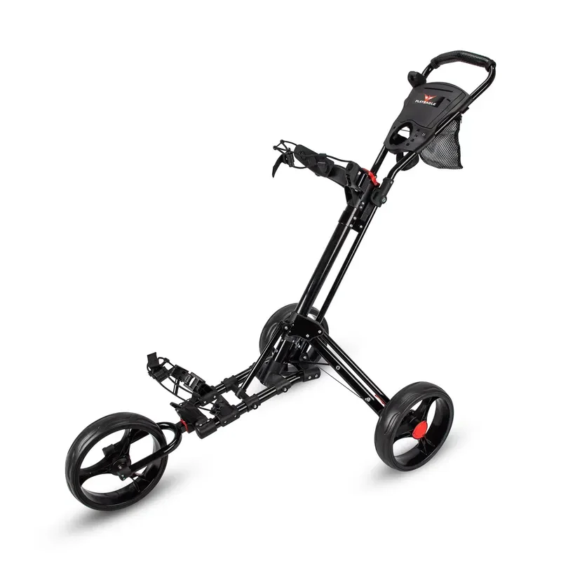 Aluminum 3 Wheel Golf Trolley Foldable Push Cart Lightweight Mobile Caddy with Storage Bag Bracket for Easy Transport on