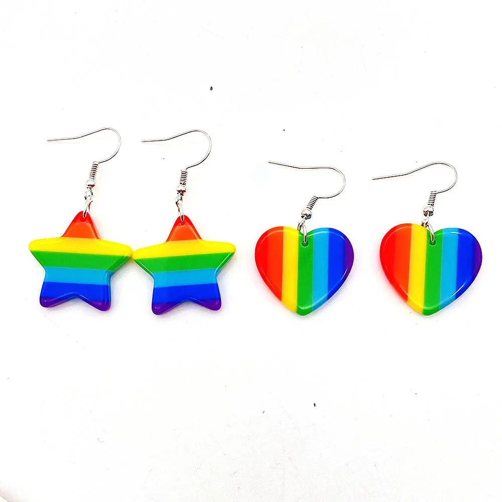 Fashion Rainbow Acrylic Earrings Star Heart Lesbian Pansexual Drop Earring for Women Girl Jewelry Birthday Gift